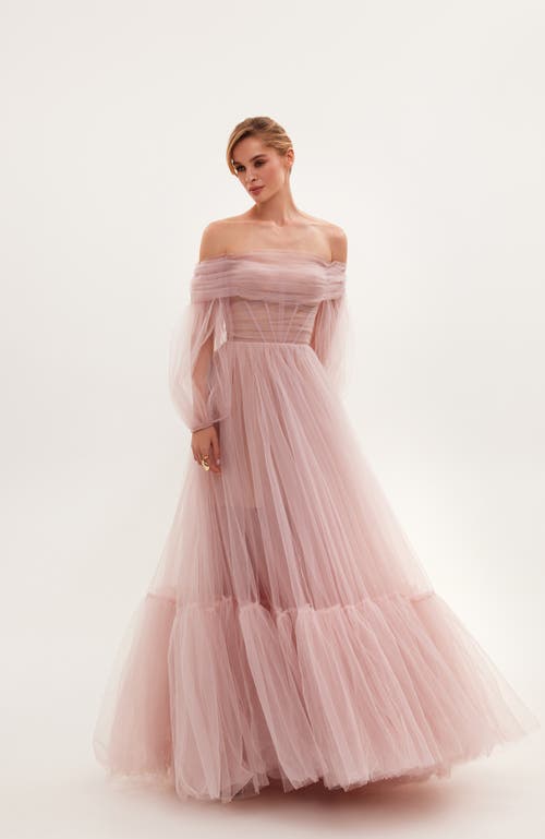 Shop Milla Lavender Sheer Sleeves Maxi Tulle Dress In Misty Rose