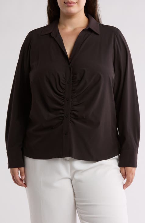 Ruched Button-Up Shirt (Plus)