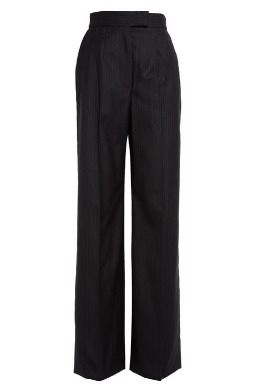 Shop Alexander Mcqueen Pinstripe High Waist Wide Leg Wool Trousers In Navy