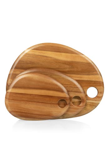 Picnic Time Set Of 3 Pebble Shaped Serving Boards In Brown