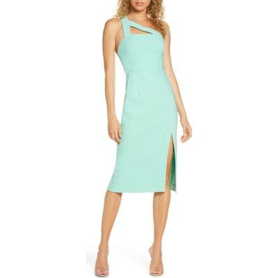Finders Keepers Daniella One-Shoulder Crepe Sheath Dress, Green