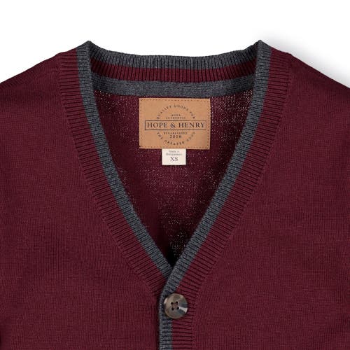 Hope & Henry Baby Boys' Organic Tipped Cardigan With Elbow Patches, Infant In Wine