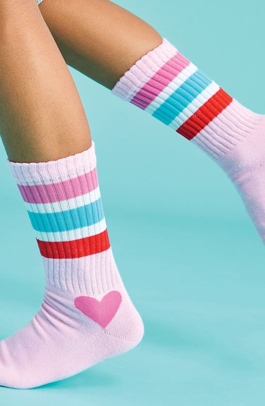 Shop Iscream Kids' Stripe Crew Socks In Pink Multi