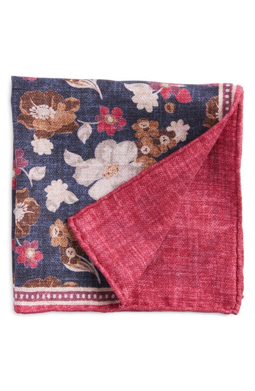 Shop Edward Armah Floral & Solid Reversible Silk Pocket Square In Navy