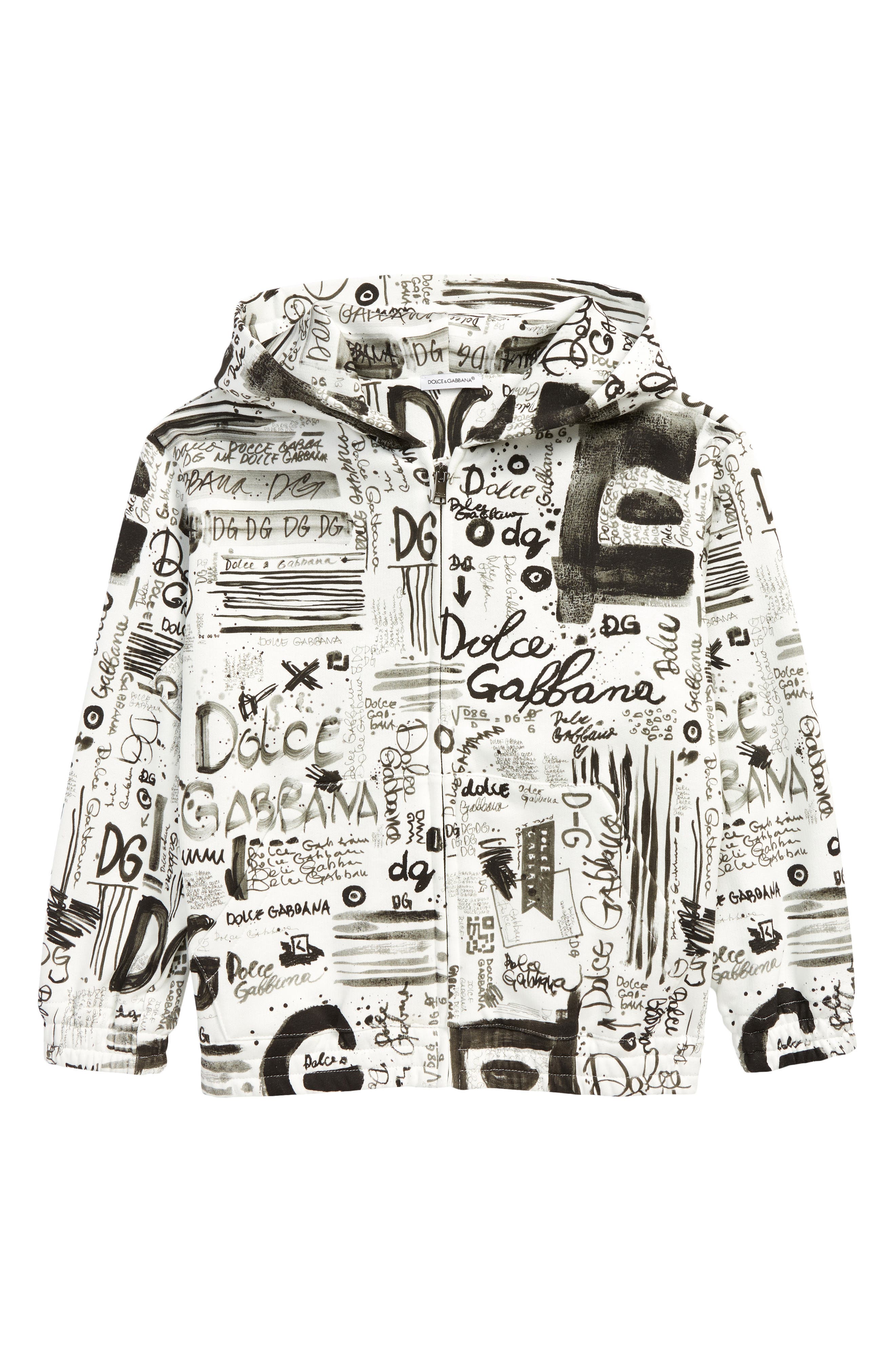 Dolce & Gabbana Kids' Logo Print Zip Front Hoodie in White Prnt at Nordstrom, Size 4T Us