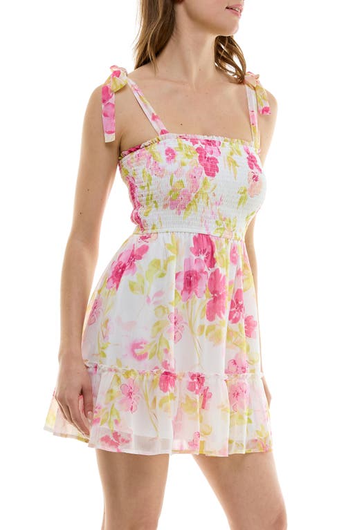 Shop Row A Floral Mini Sundress In White/pink Floral