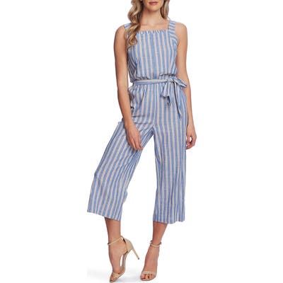 Cece Double Stripe Sleeveless Crop Jumpsuit, Blue