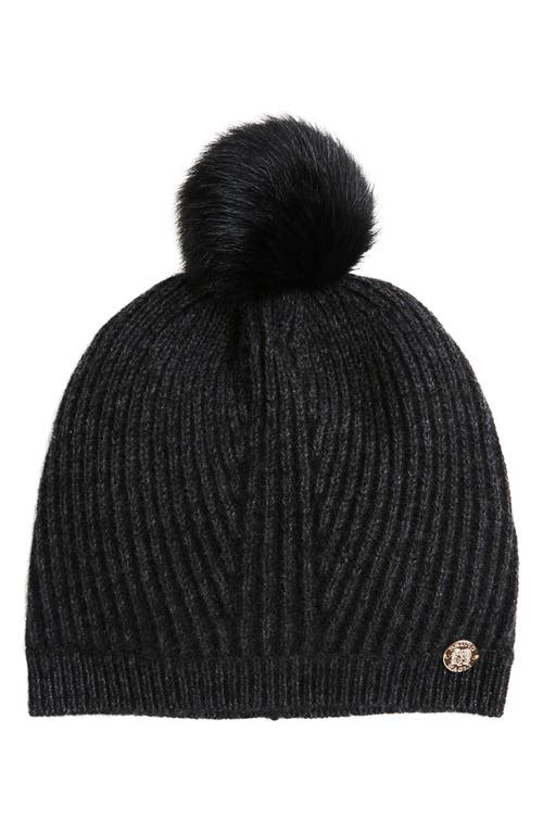 Bruno Magli Cashmere Rib Knit Pompom Beanie in Black Smart Closet