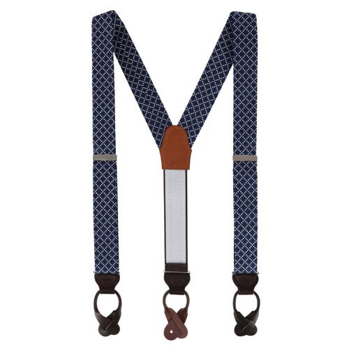 Trafalgar Rowan Geometric Pattern Silk Button End Suspenders In Navy