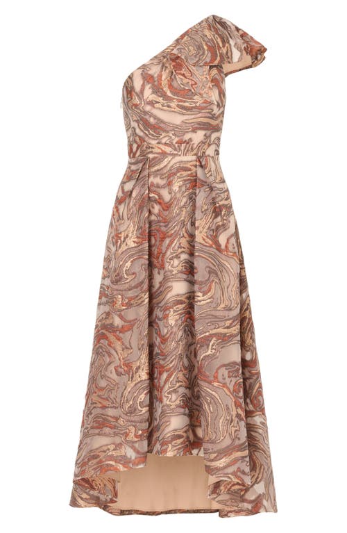 Shop Aidan Mattox By Adrianna Papell Metallic Organza Jacquard One-shoulder High-low Gown In Rust Multi