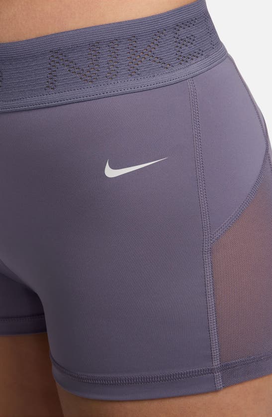 Shop Nike Pro 3-inch Mid Rise Mesh Panel Shorts In Daybreak/ White