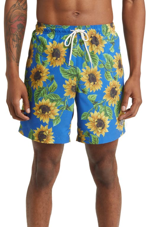 PacSun Sunflower Print Swim Trunks in Sunflower Blue