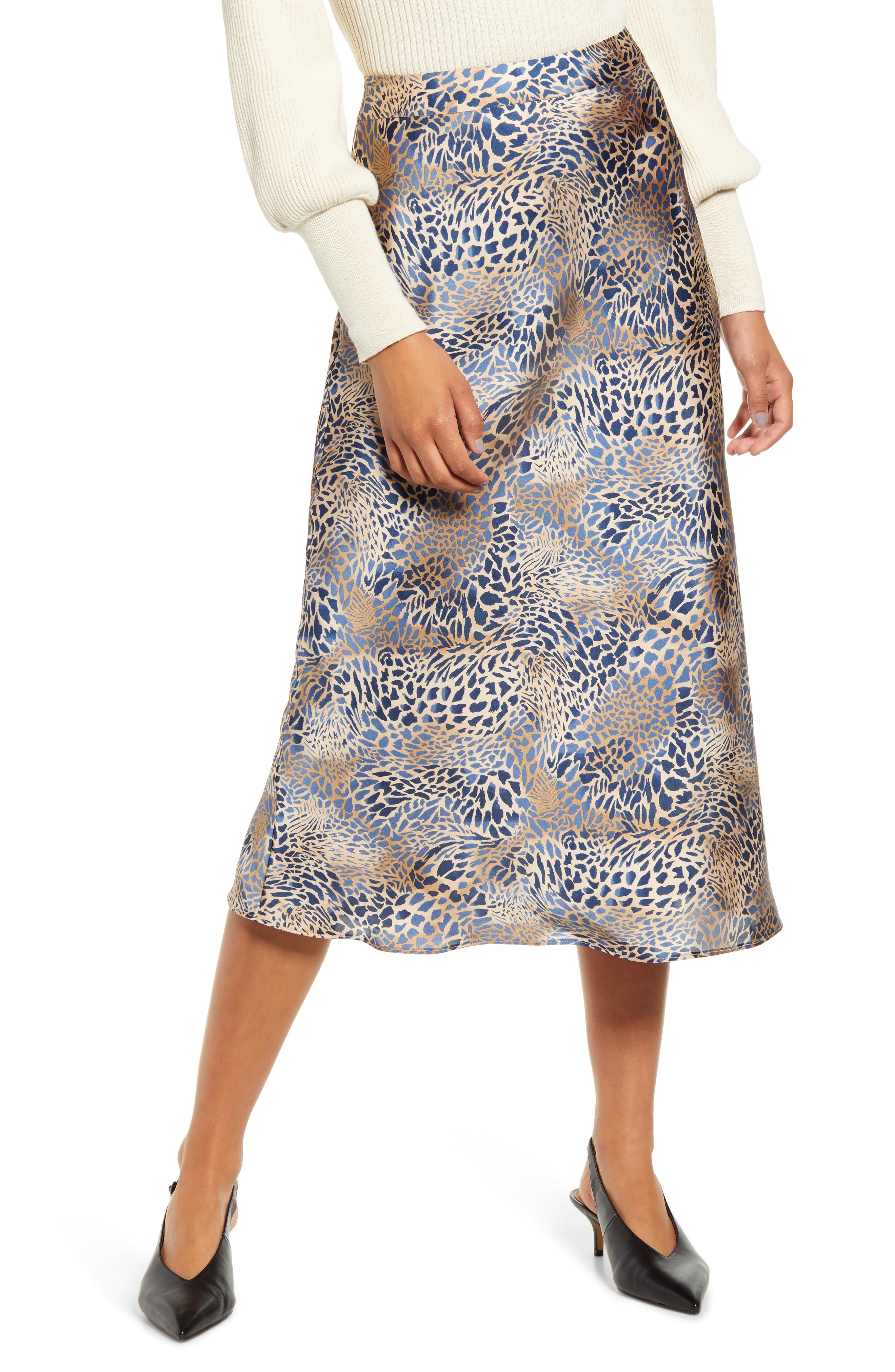 moon river leopard print midi skirt