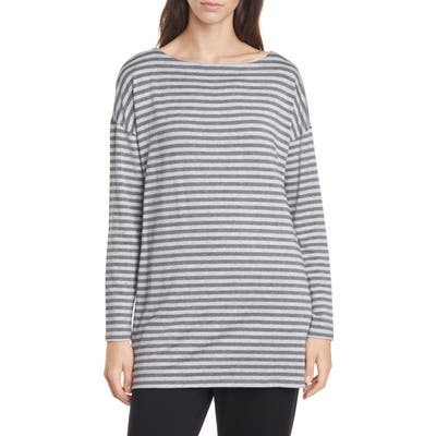 Petite Eileen Fisher Bateau Neck Stripe Top, White