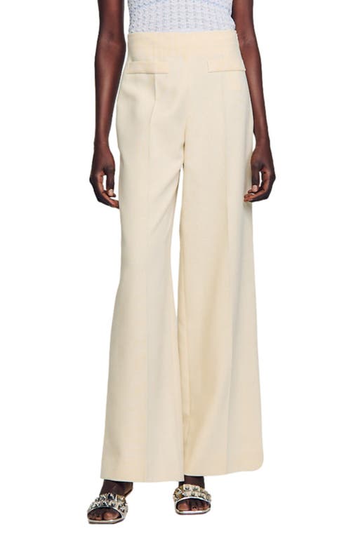 sandro Bonn High Waist Wide Leg Pants Ecru at Nordstrom,