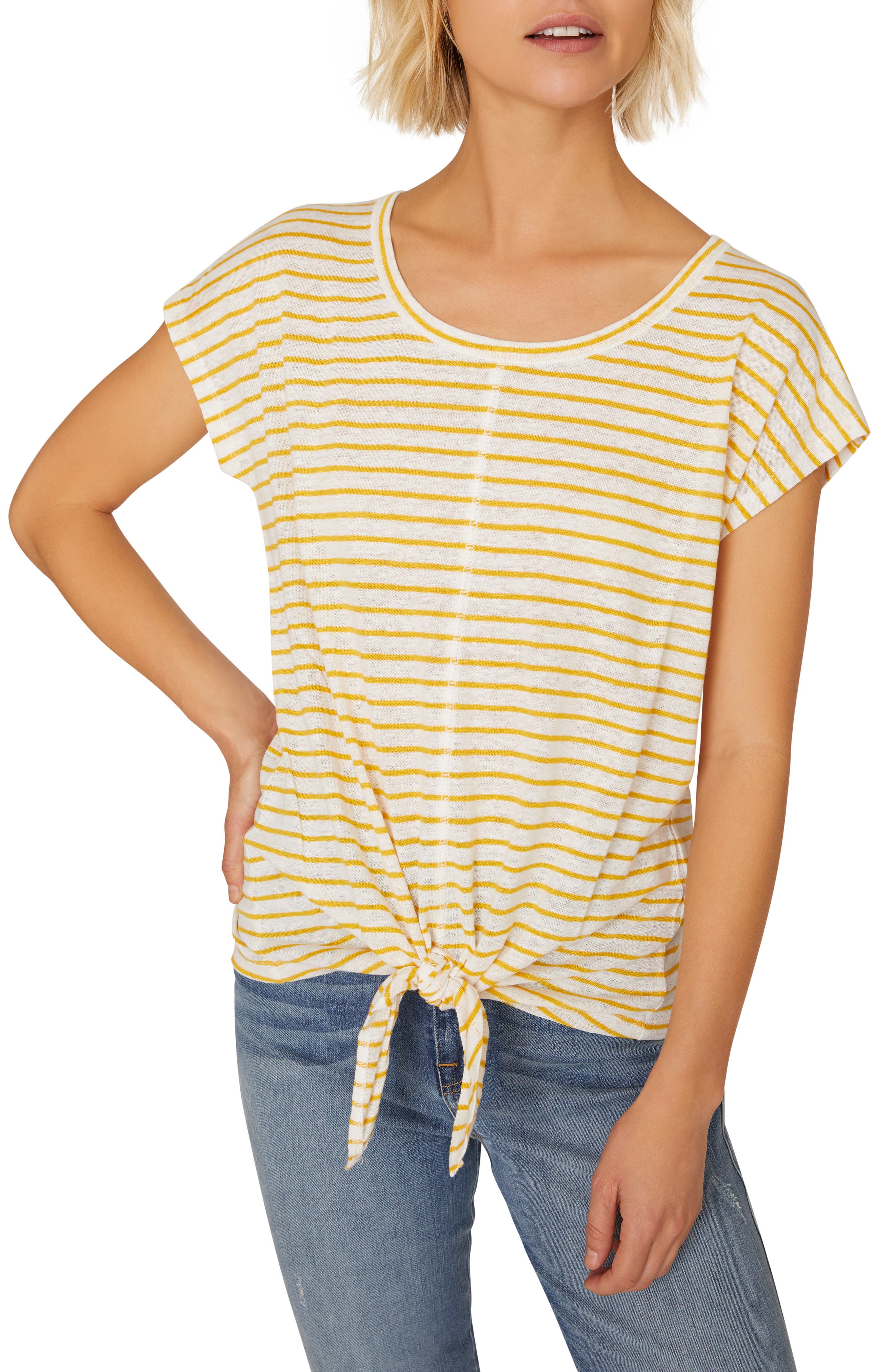 Sanctuary Maddy Tie Stripe Linen Tee, Yellow