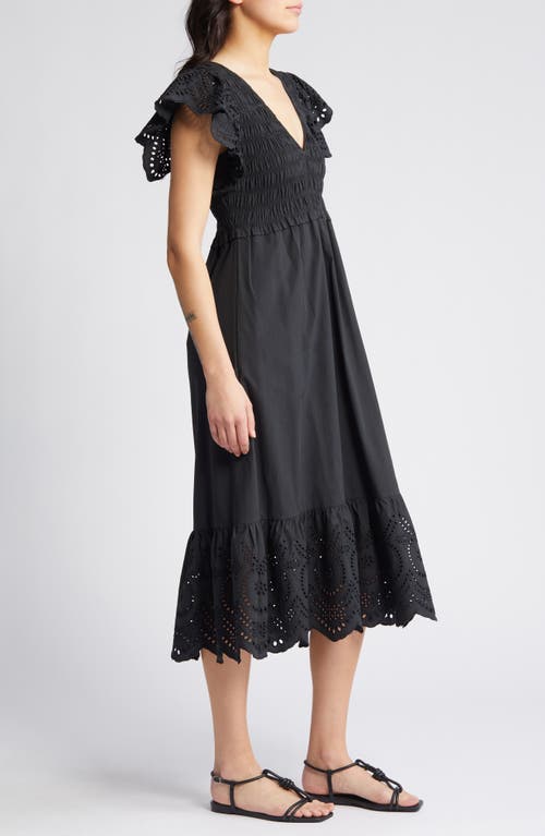 Rails Clementine Eyelet Trim Midi Dress In Black Eyelet