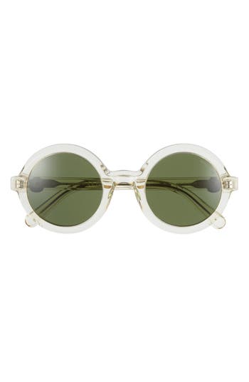 Moncler 50mm Round Sunglasses In Shiny Beige/green