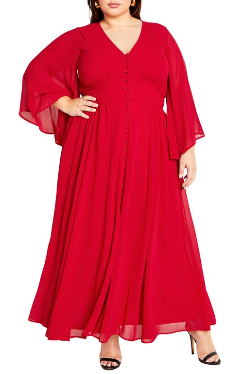 City Chic Katalina Long Sleeve Maxi Dress Cherry at