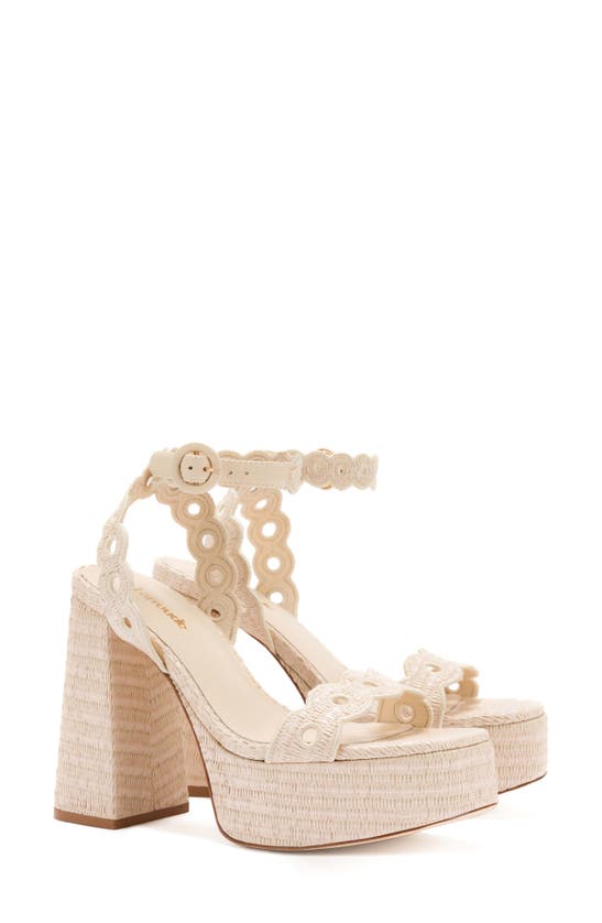 Shop Larroude Larroudé Dolly Embroidered Raffia Platform Sandal In Natural