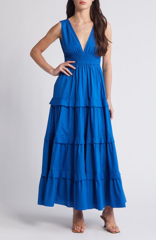V-Neck Tiered Maxi Dress in Blue Marmara