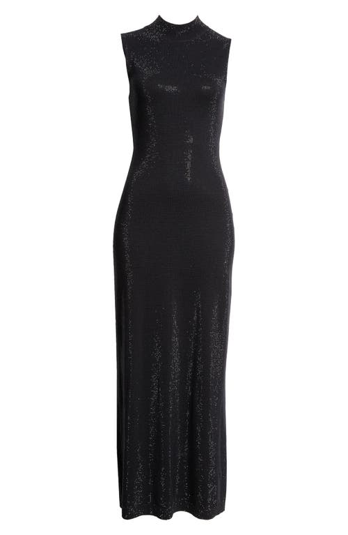 Lela Rose Rhinestone Mock Neck Knit Gown In Black