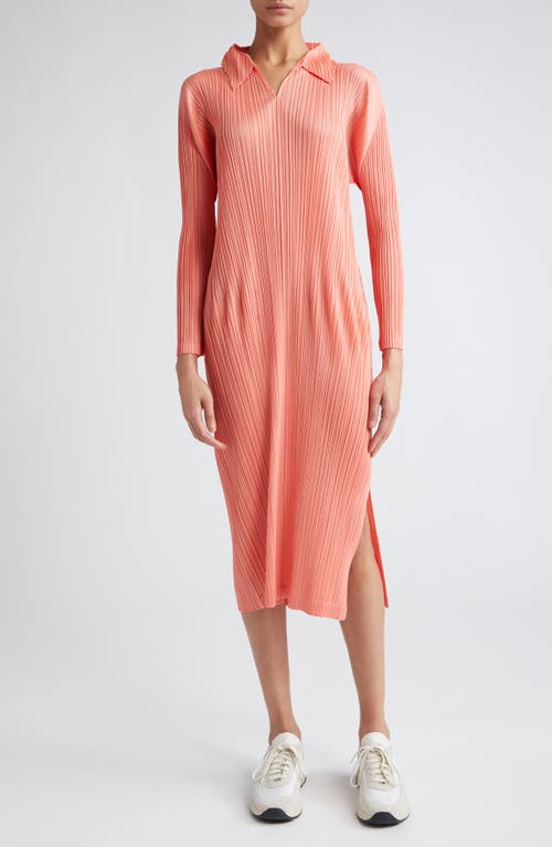 Pleats Please Issey Miyake Monthly Colors October Long Sleeve Pleated Midi Dress Coral Pink at Nordstrom,