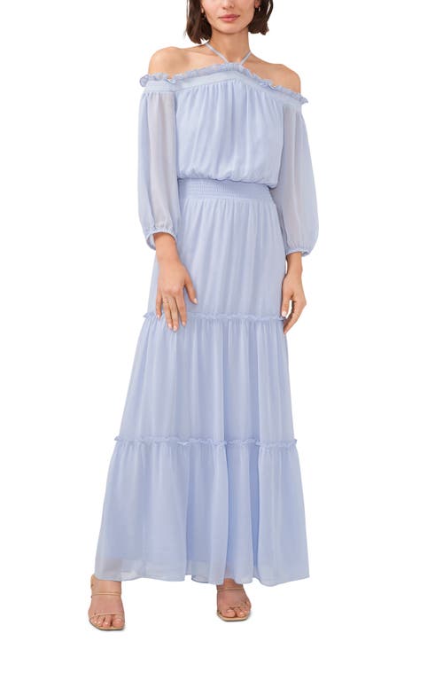 halogen(r) Off the Shoulder Long Sleeve Maxi Dress in Day Break Blue
