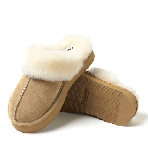Dearfoams Fireside Melton Genuine Shearling Platform Scuff Slipper In Sand