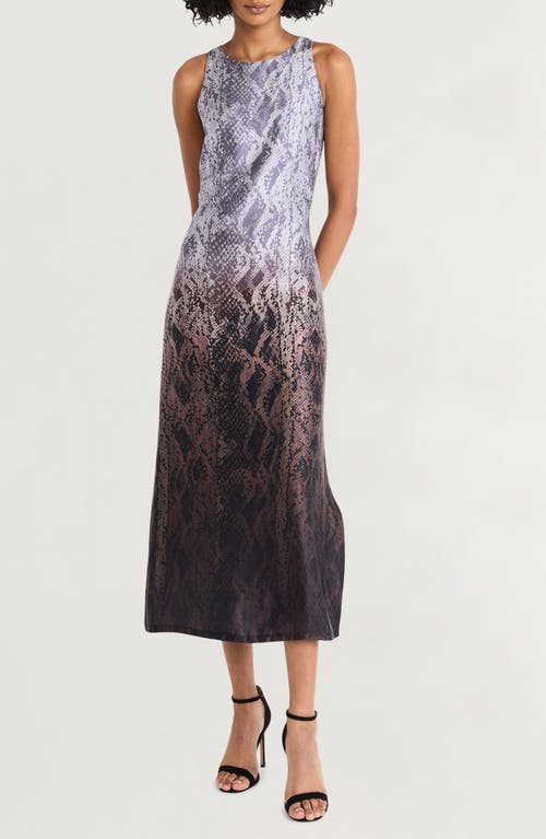 Luxely Snakeskin Print Sleeveless Column Dress in Brown/Silver Grey 