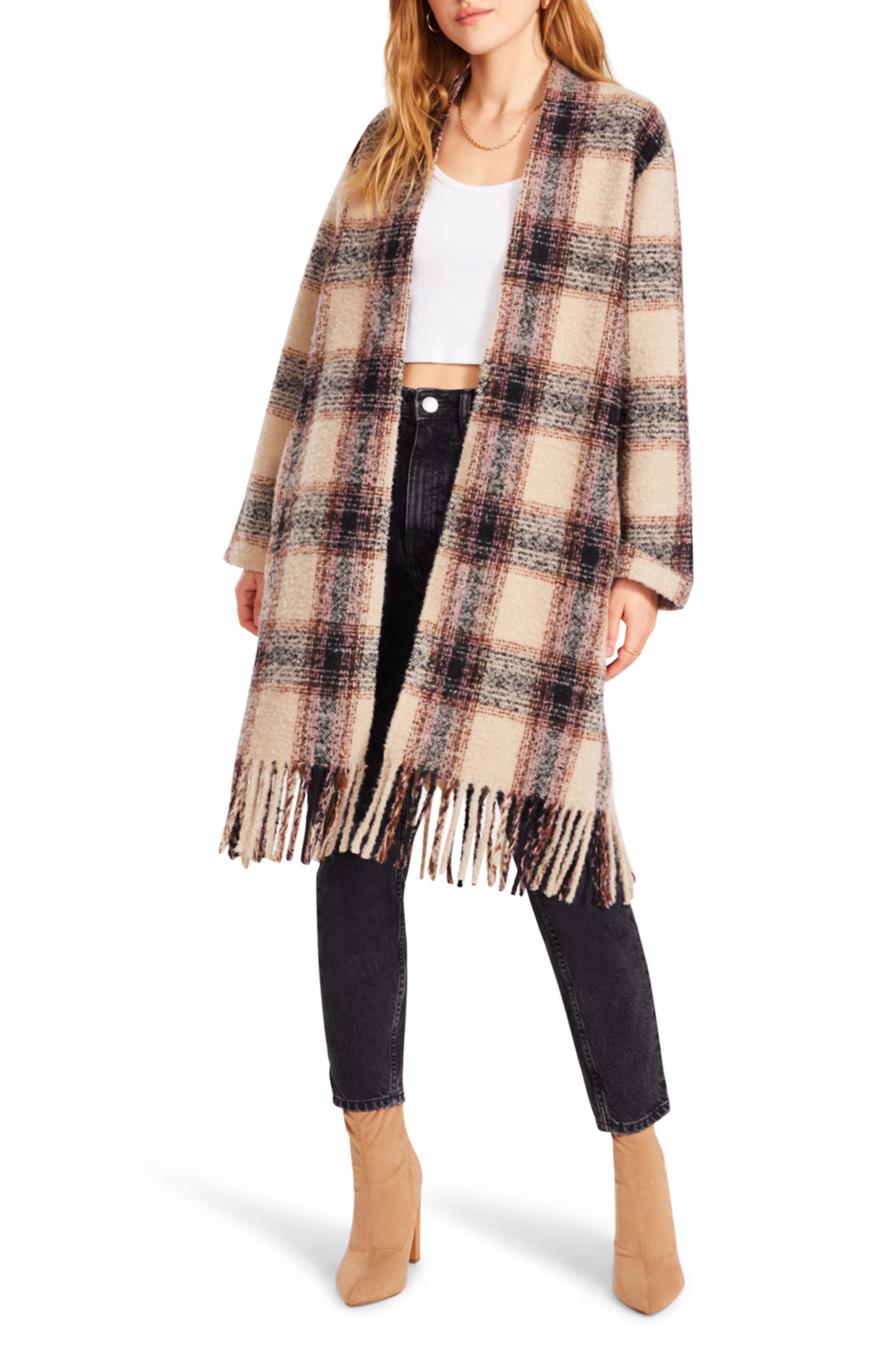 plaid longline coat