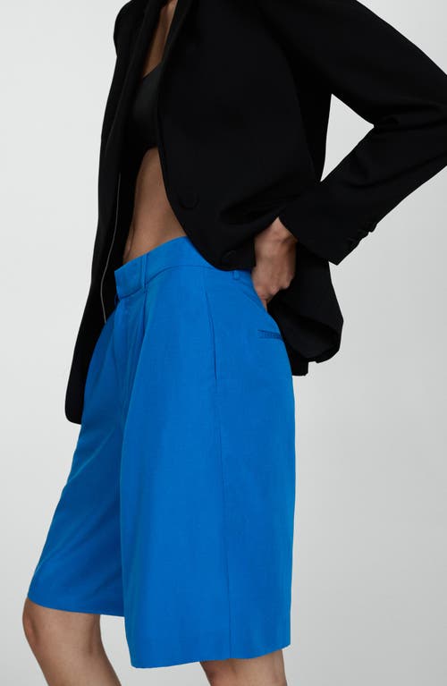 Mango Pleated Bermuda Shorts In Blue