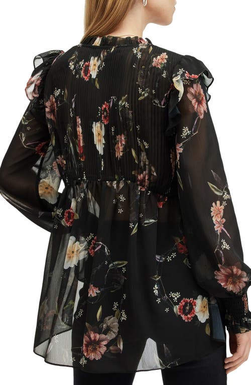 Shop Allsaints Iryna Floral Print Pleated Top In Unity Black