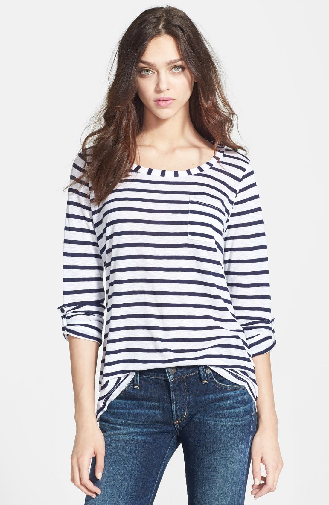 Splendid 'Venice' Stripe Roll Tab Sleeve Tee Nordstrom