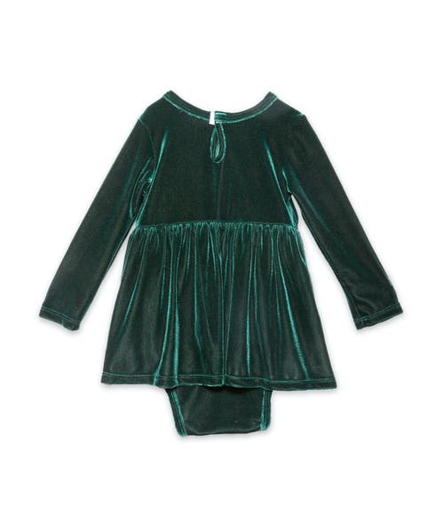 Worthy Threads Embroidered Velvet Holiday Long Sleeve Bubble Romper In Emerald Green