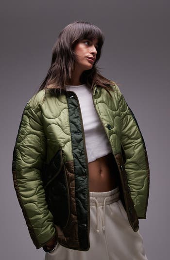 Colorblock Quilted Bomber Jacket