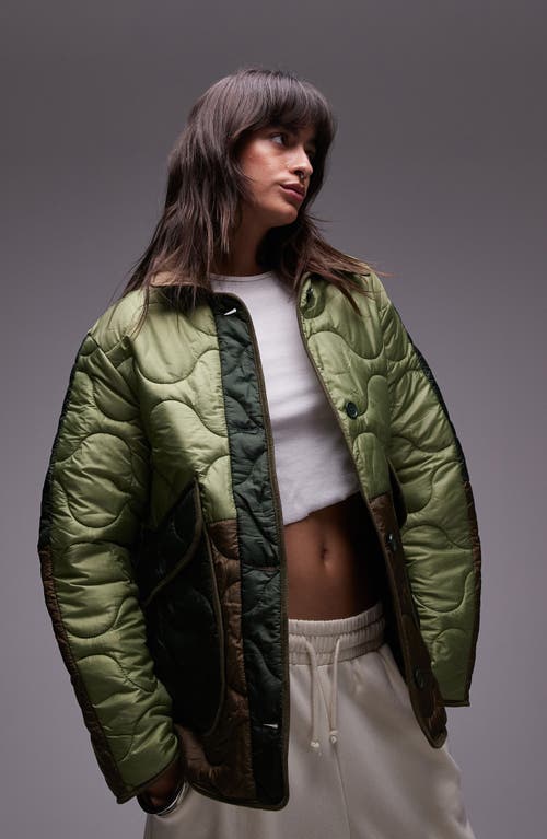 Shop Topshop Colorblock Quilted Bomber Jacket In Multi Green