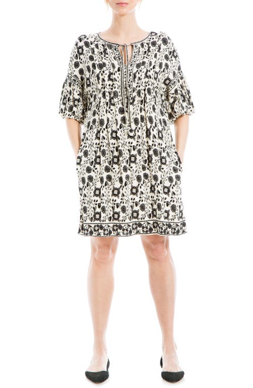 Max Studio Floral Puff Sleeve Shift Dress In Cream/black Slvc Flrl Hrts