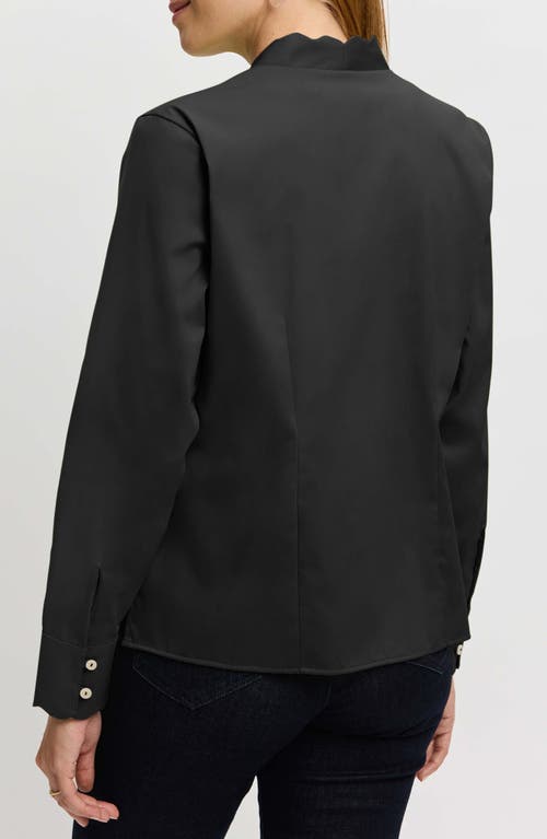 Foxcroft Bridget Scalloped Matte Sateen Button-up Shirt In Black