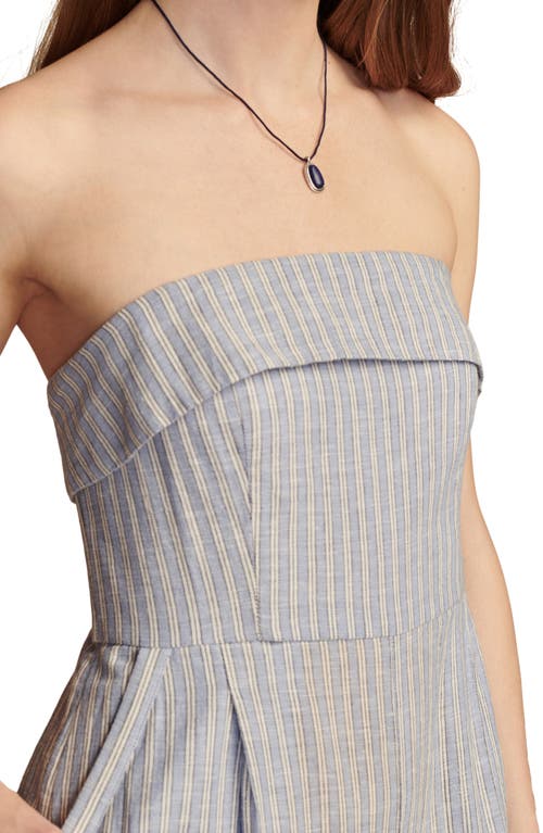 Lucky Brand Women's Striped Strapless Cotton-linen Cropped Jumpsuit In Blue Jewel Stripe