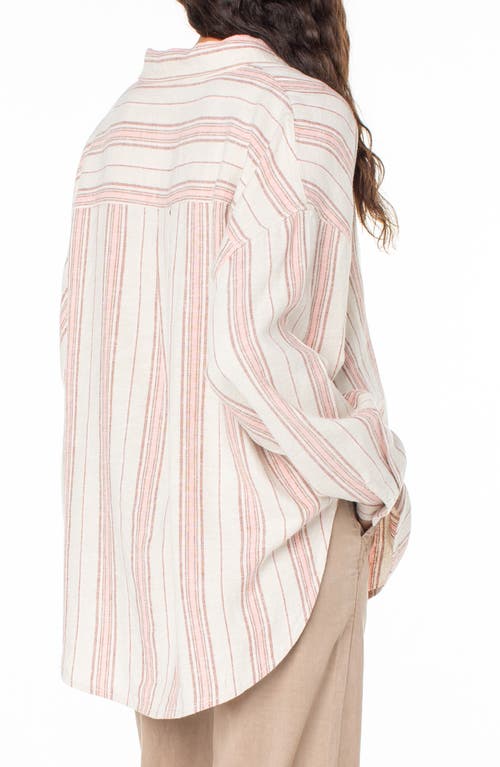 Roxy Morning Time Linen Blend Button-up Top In Pink Champagne
