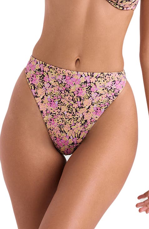 Women's Yellow Twist-Front And Palm Print High Waisted Bikini. — All In One  London