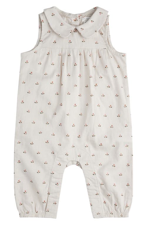 FIRSTS by Petit Lem Tulip Print Linen & Cotton Romper Beige at Nordstrom,