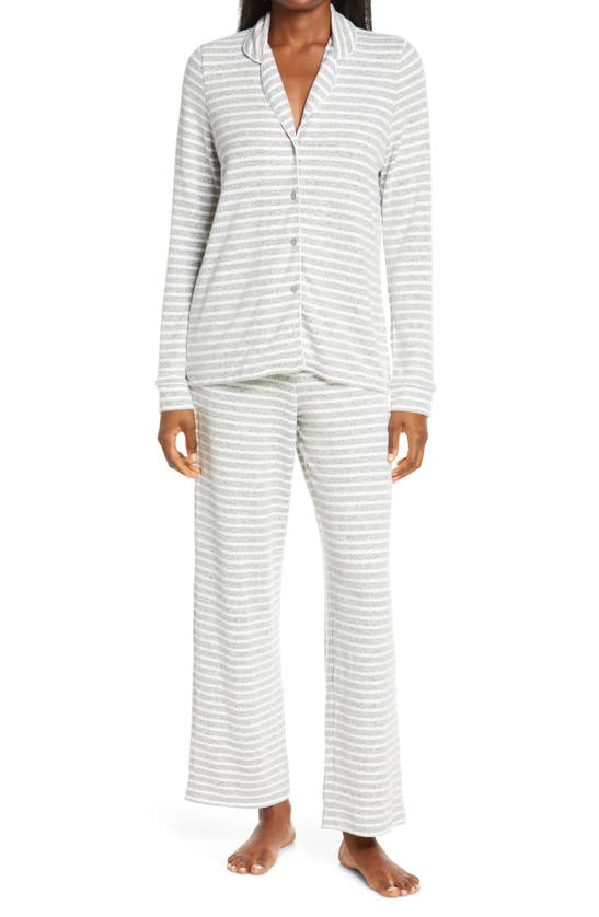 Nordstrom Brushed Hacci Pajamas In Grey Pearl Marl Stripe