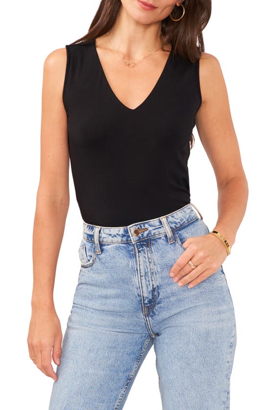 Shop Vince Camuto Back Cutout Sleeveless Knit Tank In Rich Black