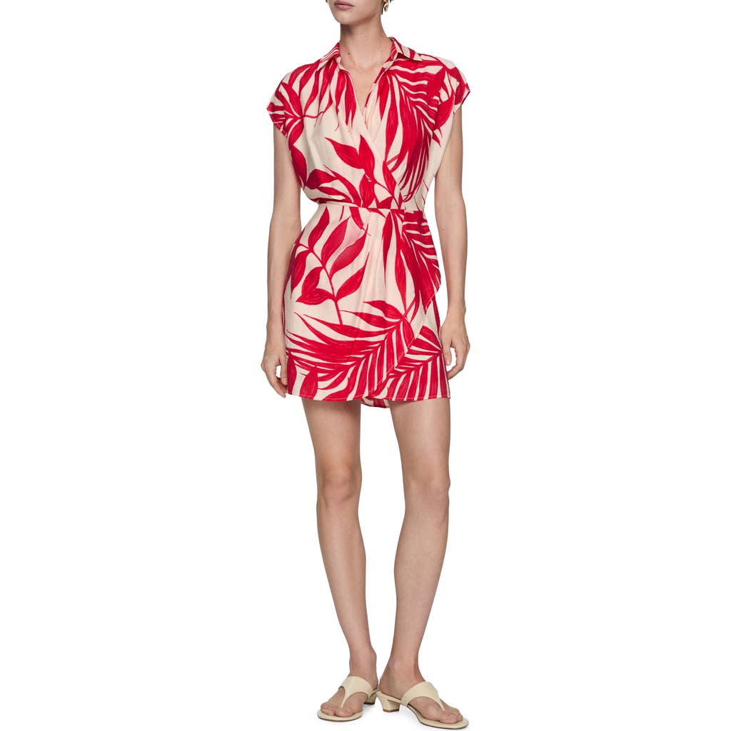 Shop Mango Palm Frond Faux Wrap Mini Shirtdress In Ecru