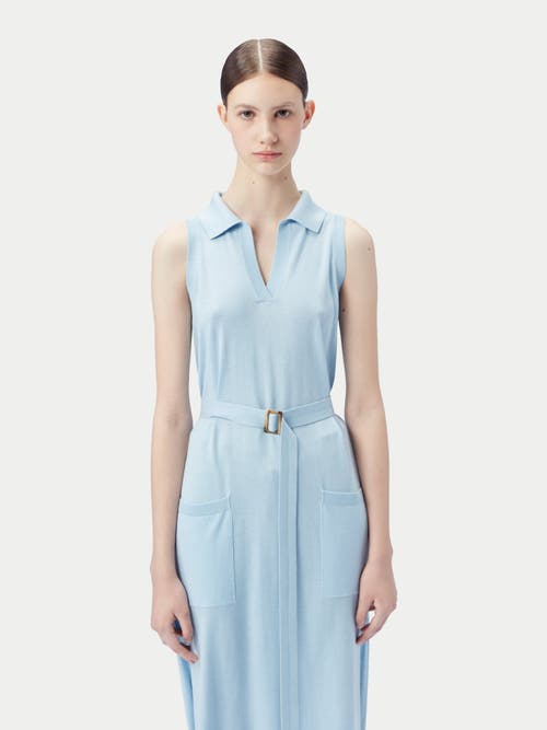 Gobi Mongolian Cashmere Sleeveless Silk Cashmere Polo Dress In Powder Blue