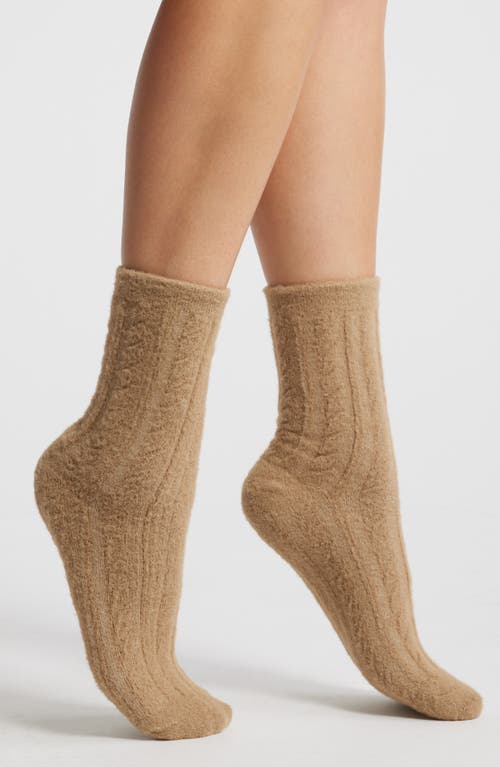 Stems Winter Cotton Blend Crew Socks in Taupe 