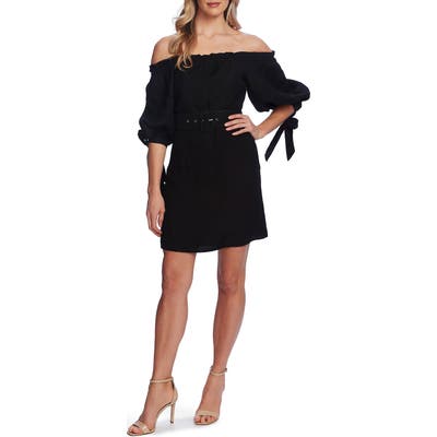Cece Off The Shoulder Balloon Sleeve Minidress, Black