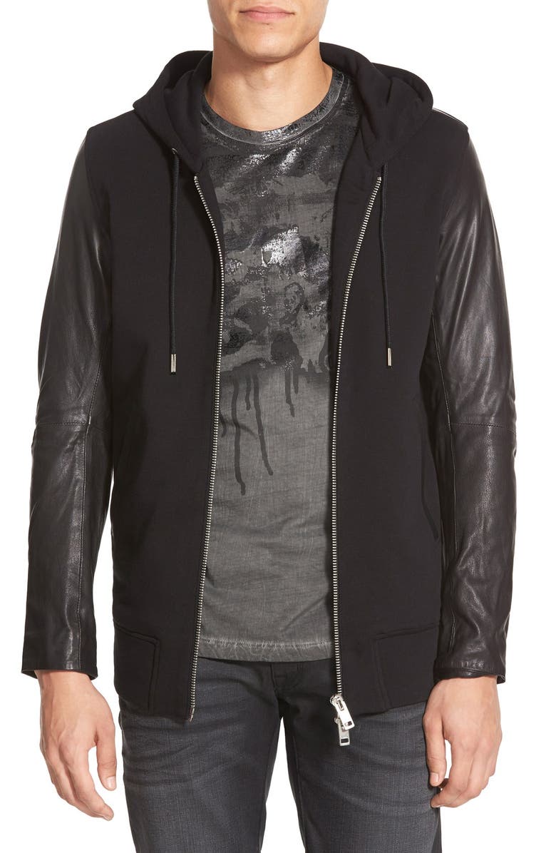 DIESEL® 'L-Mifun' Hooded Knit Jacket with Leather Sleeves | Nordstrom